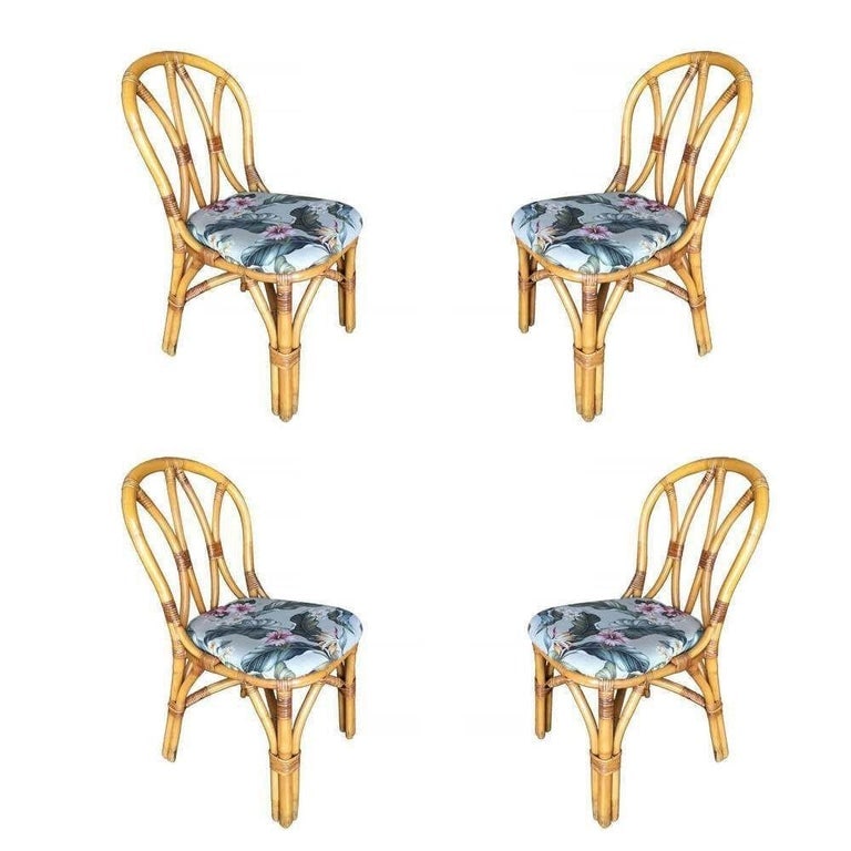 Restored Rattan 3-Strand "Hour Glass" Dining Table & Chairs Dining Set - 3