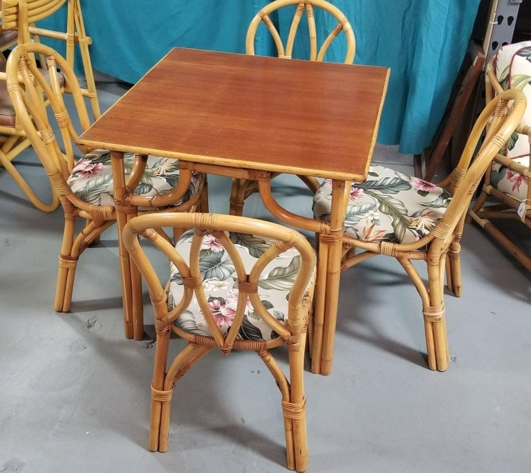 Restored Rattan 3-Strand "Hour Glass" Dining Table & Chairs Dining Set - 7