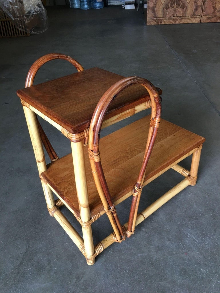 Restored Rattan Tear Drop Rattan Table W/ Mahogany Tops - 4