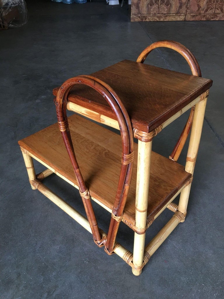 Restored Rattan Tear Drop Rattan Table W/ Mahogany Tops - 5