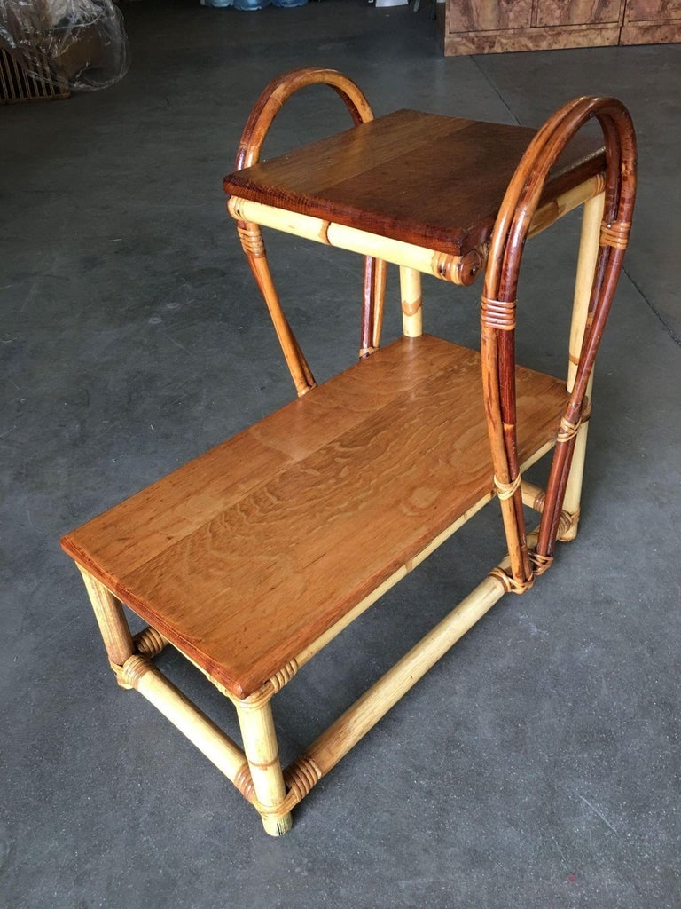 Restored Rattan Tear Drop Rattan Table W/ Mahogany Tops - 7
