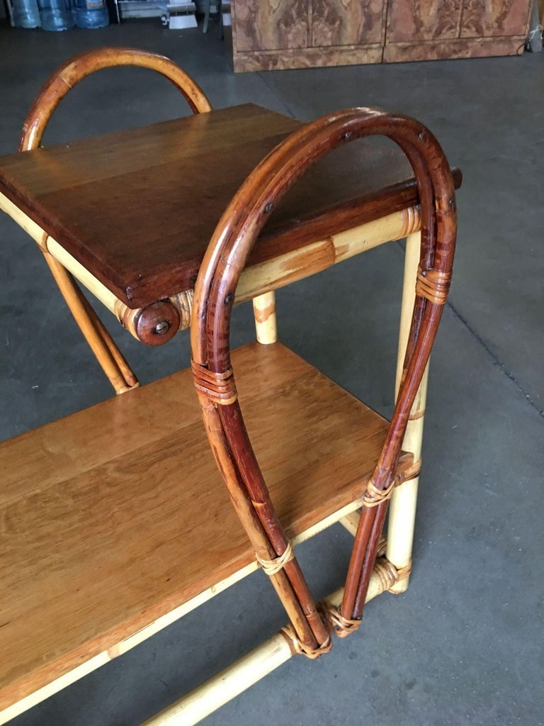 Restored Rattan Tear Drop Rattan Table W/ Mahogany Tops - 8