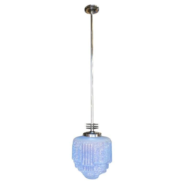 Streamline Ceiling Pendant w Textured Blue Glass Stepped Glass Globe 4 Available - 2