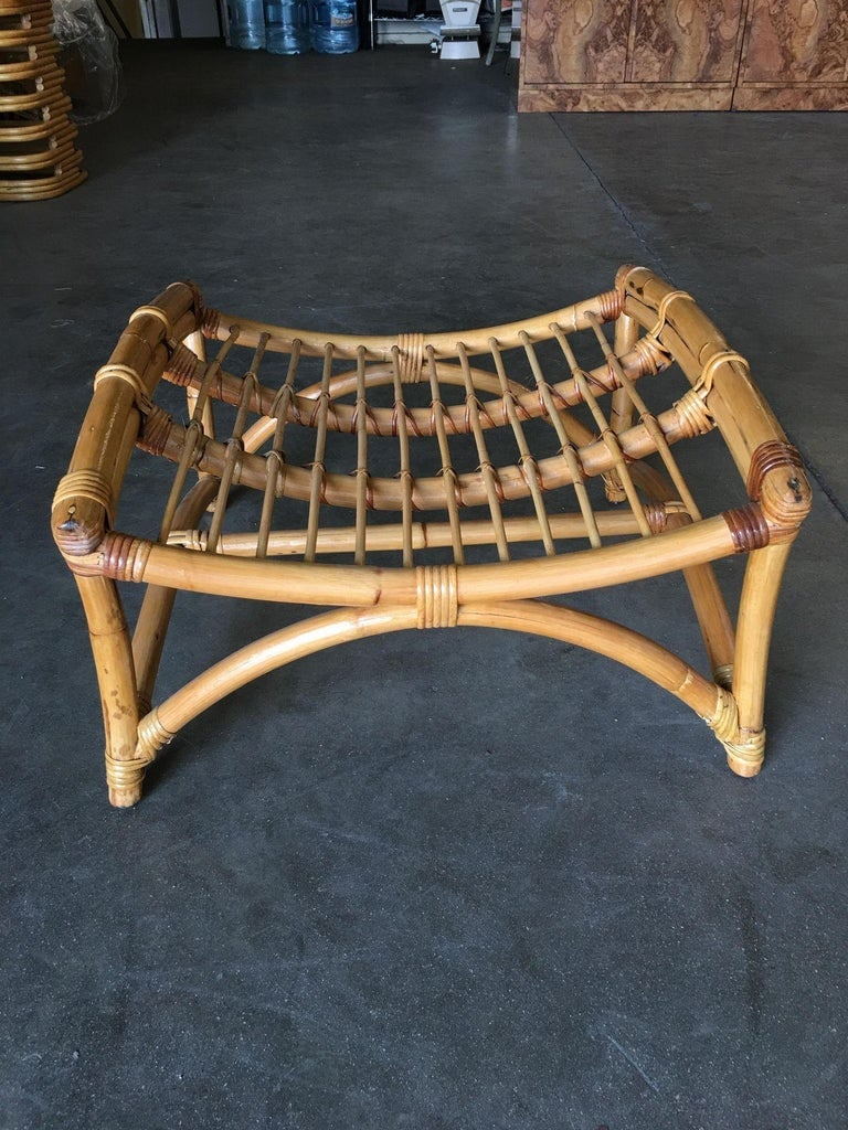 Restored Two-Strand Slope Seat Rattan Chaise Lounge With Ottoman - 10