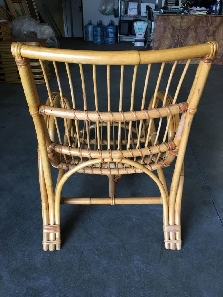 Restored Two-Strand Slope Seat Rattan Chaise Lounge With Ottoman - 11