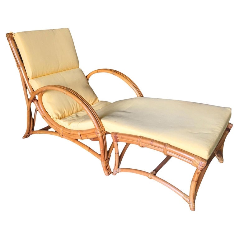 Restored Two-Strand Slope Seat Rattan Chaise Lounge With Ottoman - 2