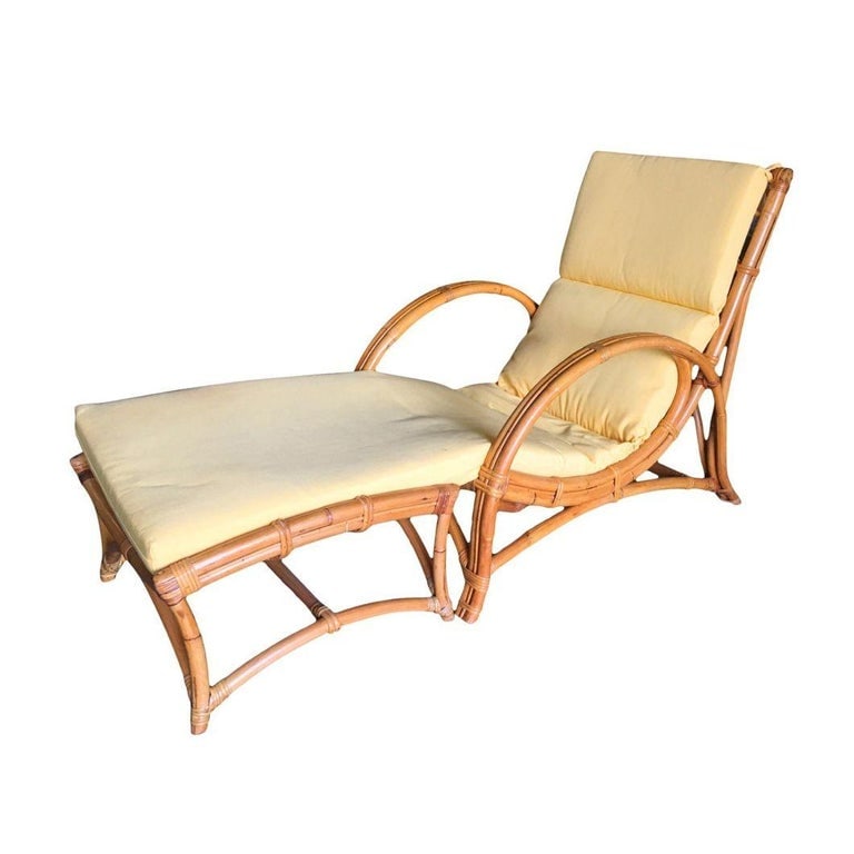 Restored Two-Strand Slope Seat Rattan Chaise Lounge With Ottoman - 3
