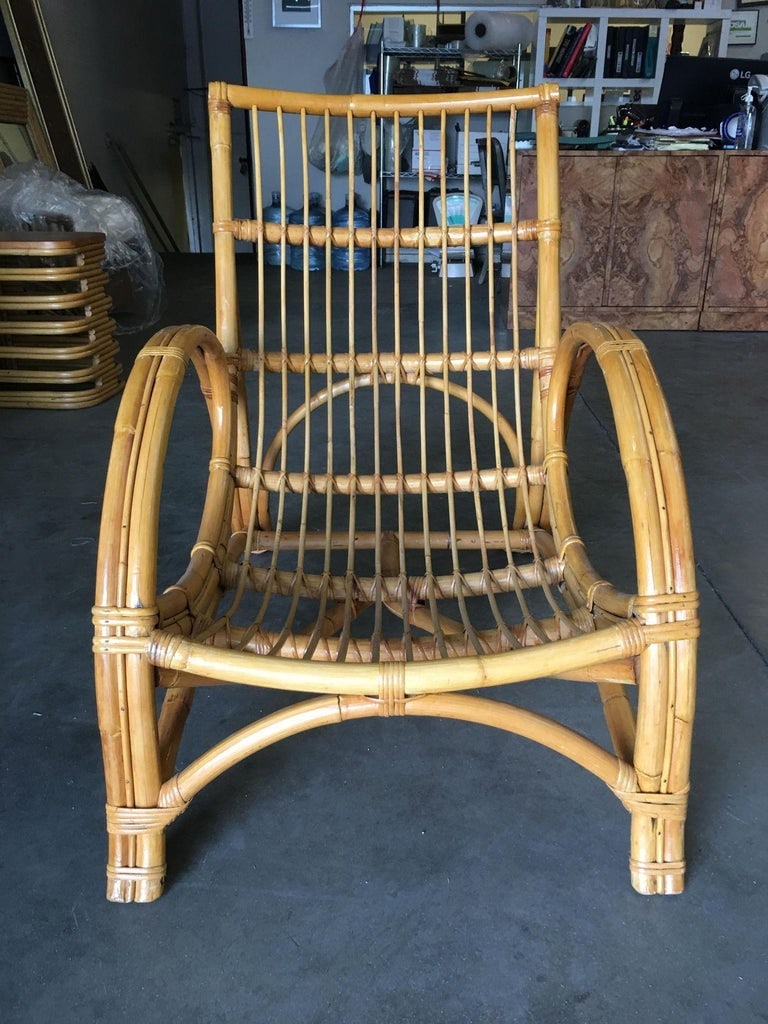 Restored Two-Strand Slope Seat Rattan Chaise Lounge With Ottoman - 6