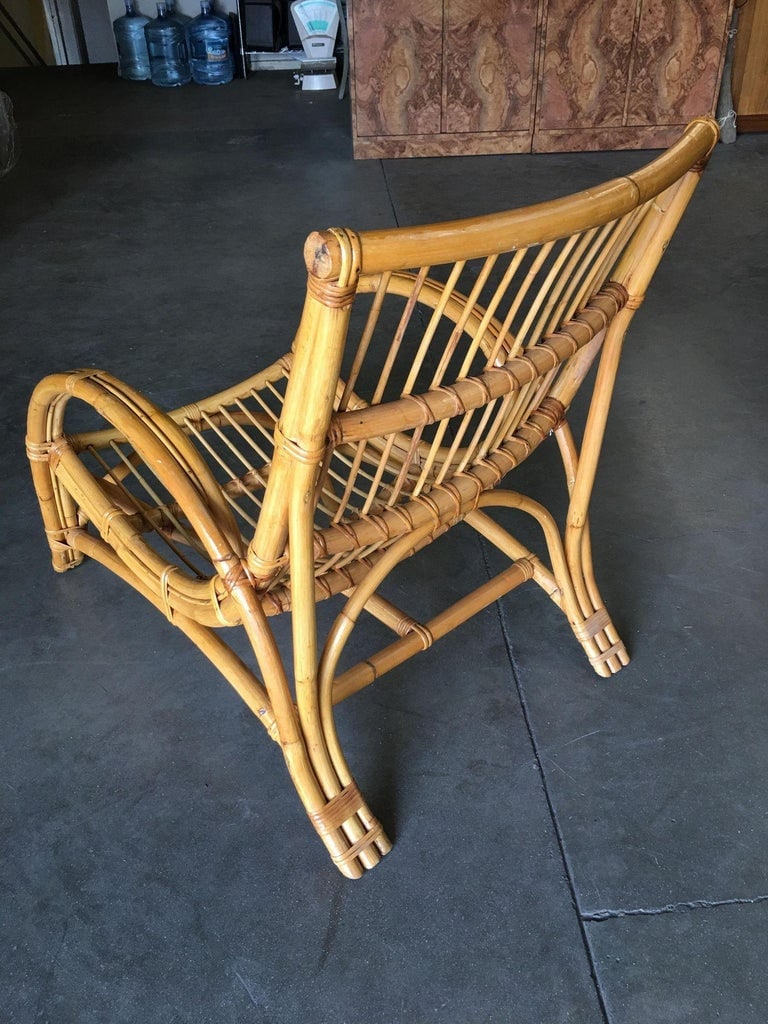 Restored Two-Strand Slope Seat Rattan Chaise Lounge With Ottoman - 8