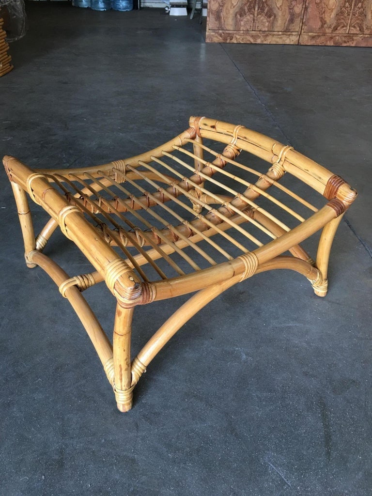 Restored Two-Strand Slope Seat Rattan Chaise Lounge With Ottoman - 9
