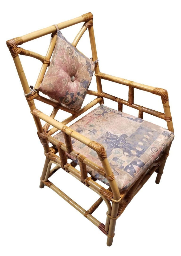 Restored Rattan Chippendale Style Dining Chairs with Diamond Back, Set of 7 - 3