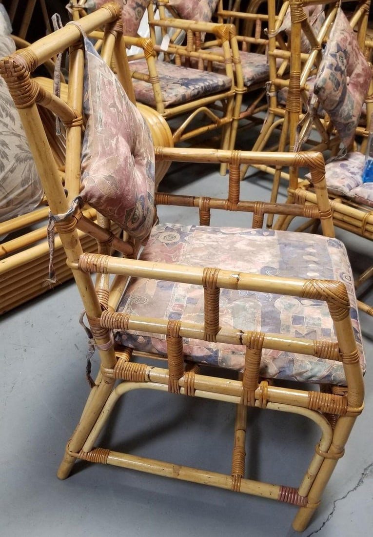 Restored Rattan Chippendale Style Dining Chairs with Diamond Back, Set of 7 - 6