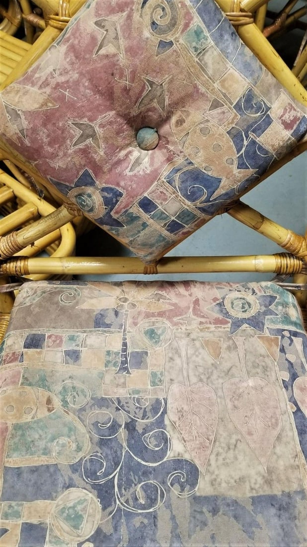 Restored Rattan Chippendale Style Dining Chairs with Diamond Back, Set of 7 - 7