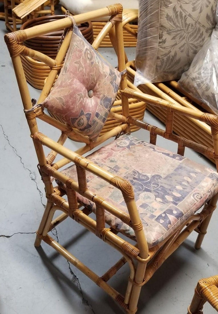 Restored Rattan Chippendale Style Dining Chairs with Diamond Back, Set of 7 - 9