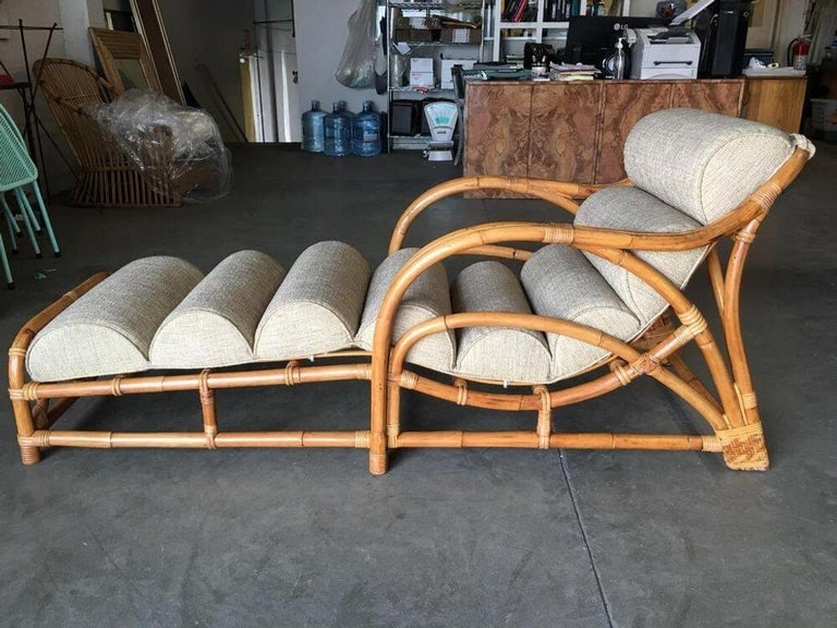 Restored Two-Strand "1940s Transition" Rattan Chaise Lounge - 4