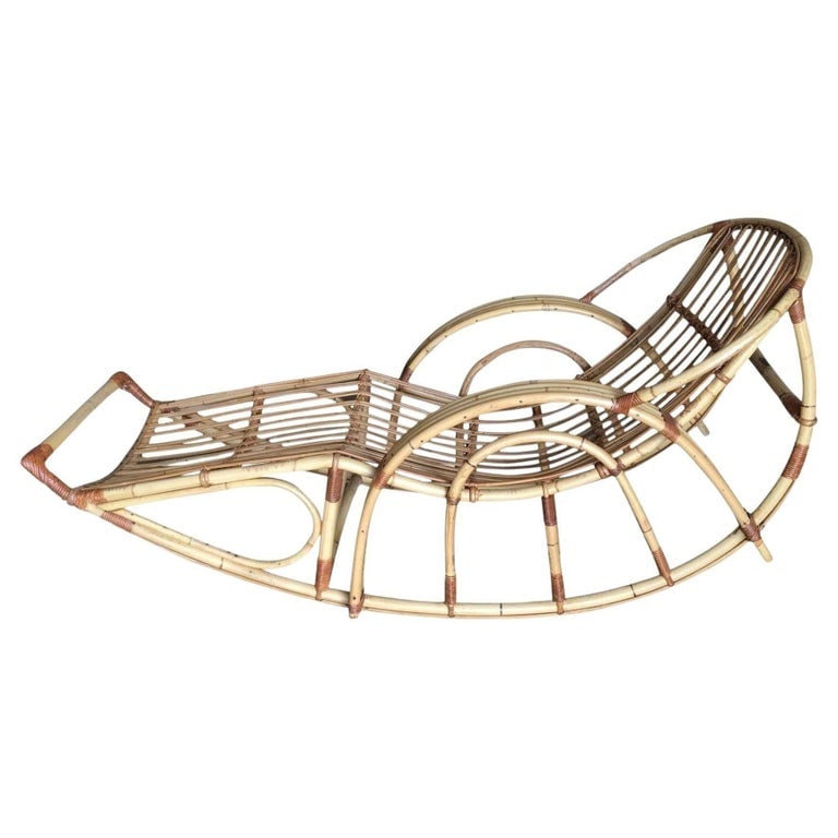 Restored Stick Pencil Rattan Rocking Lounge Chair by Emerson - 3