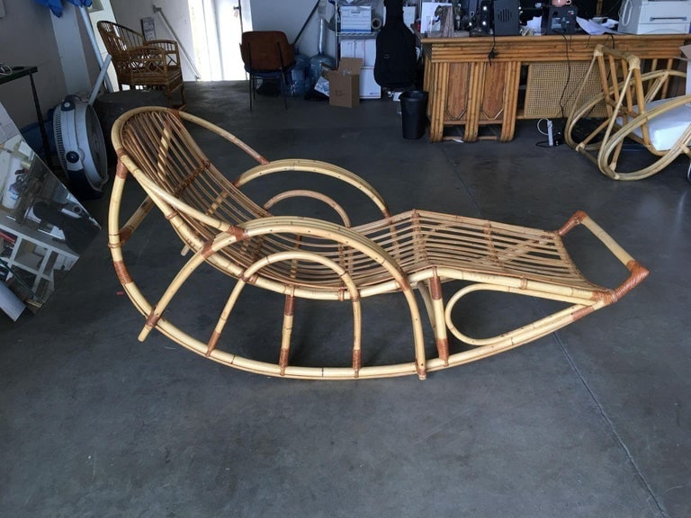 Restored Stick Pencil Rattan Rocking Lounge Chair by Emerson - 4