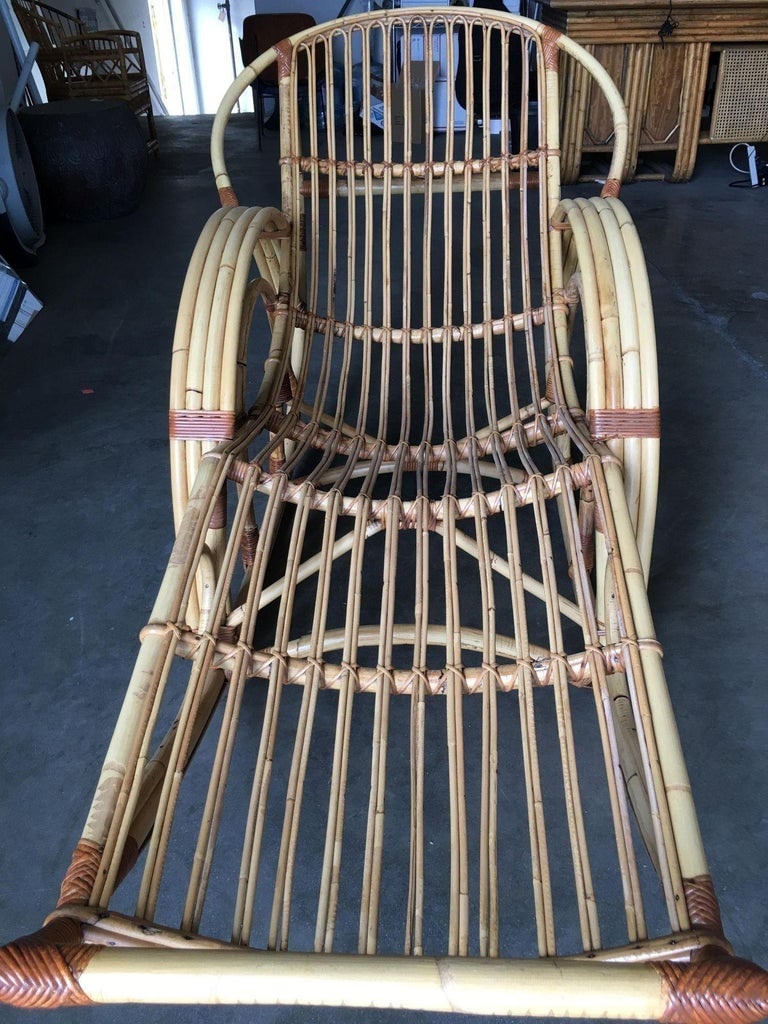 Restored Stick Pencil Rattan Rocking Lounge Chair by Emerson - 7