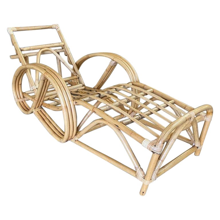 Restored 3/4 3-Strand Round Pretzel Rattan Chaise Reclining Lounge Chair - 2