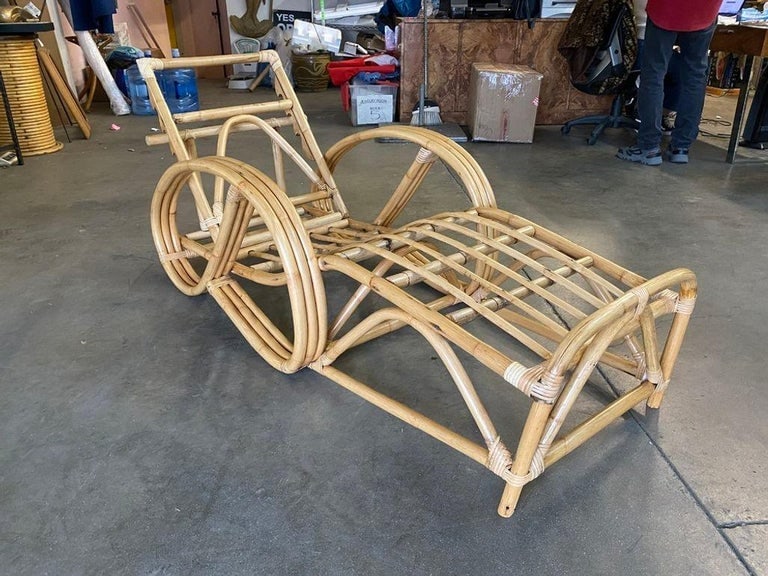 Restored 3/4 3-Strand Round Pretzel Rattan Chaise Reclining Lounge Chair - 3