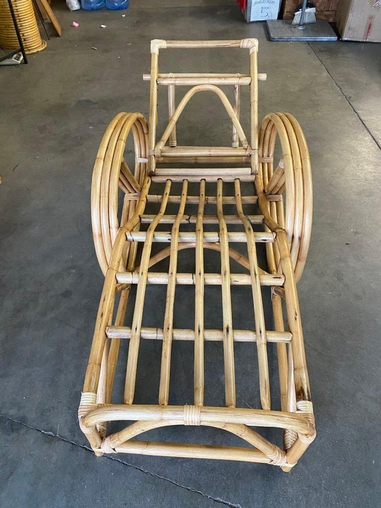 Restored 3/4 3-Strand Round Pretzel Rattan Chaise Reclining Lounge Chair - 7
