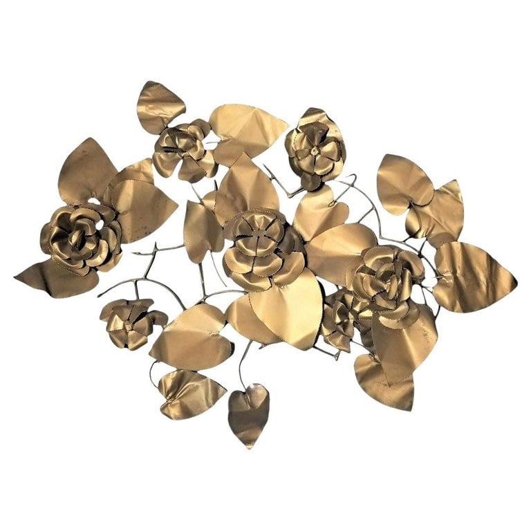 Mid-century Tole Brass Folded Metal Floral Wall Sculpture (1 of 7)