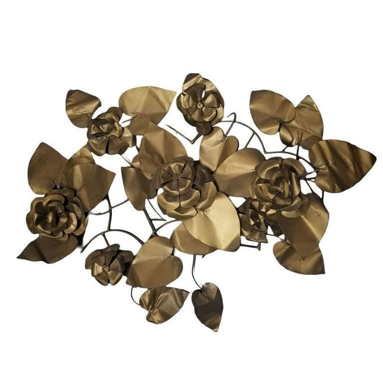 Mid-century Tole Brass Folded Metal Floral Wall Sculpture - 3