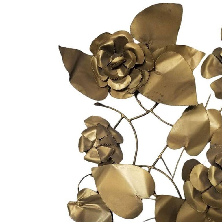Mid-century Tole Brass Folded Metal Floral Wall Sculpture - 4