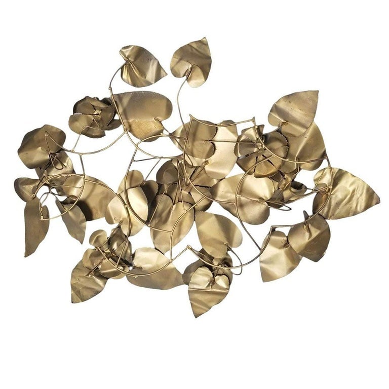 Mid-century Tole Brass Folded Metal Floral Wall Sculpture - 7