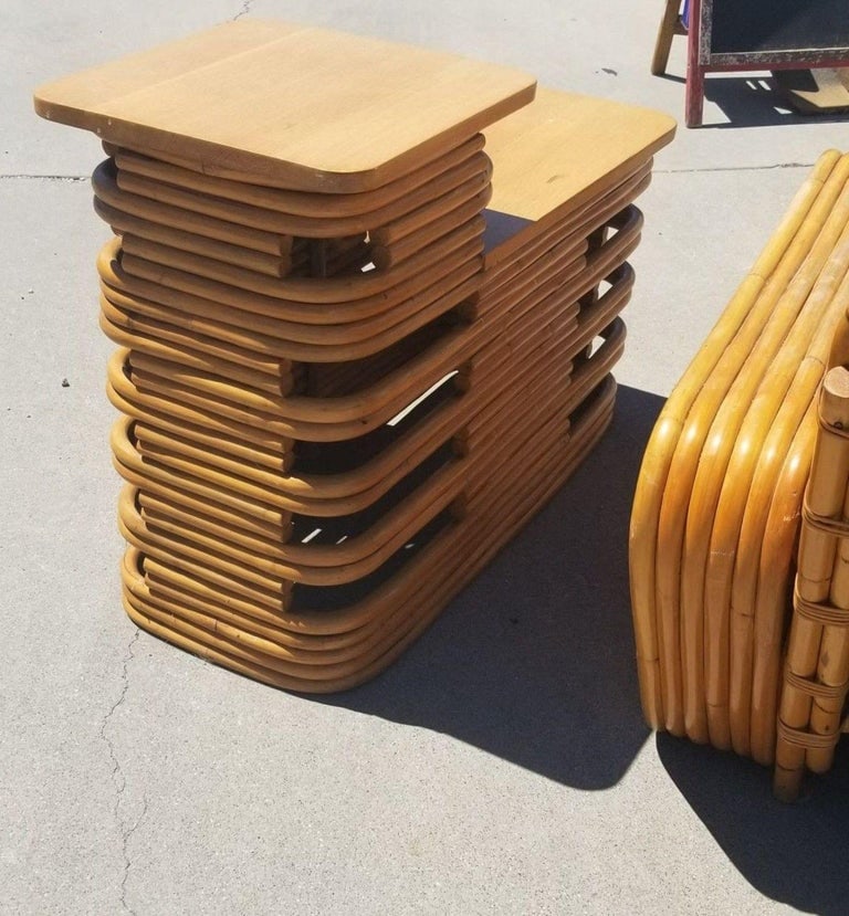 Restored Rattan 6 Strand Square Pretzel Lounge Chair Livingroom Set - 12