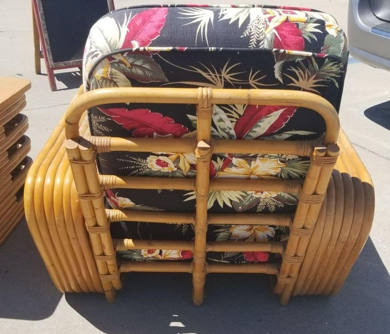 Restored Rattan 6 Strand Square Pretzel Lounge Chair Livingroom Set - 14