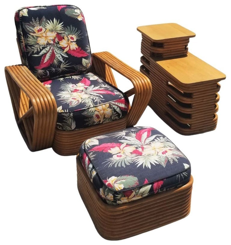 Restored Rattan 6 Strand Square Pretzel Lounge Chair Livingroom Set - 2