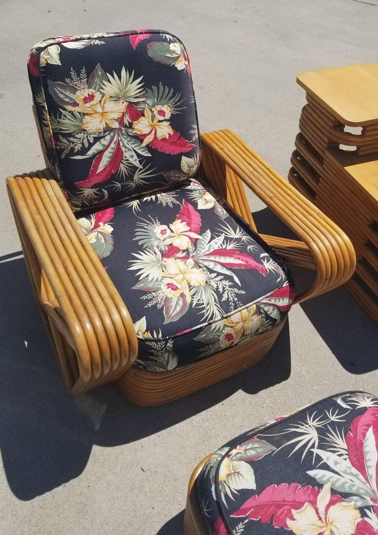 Restored Rattan 6 Strand Square Pretzel Lounge Chair Livingroom Set - 3