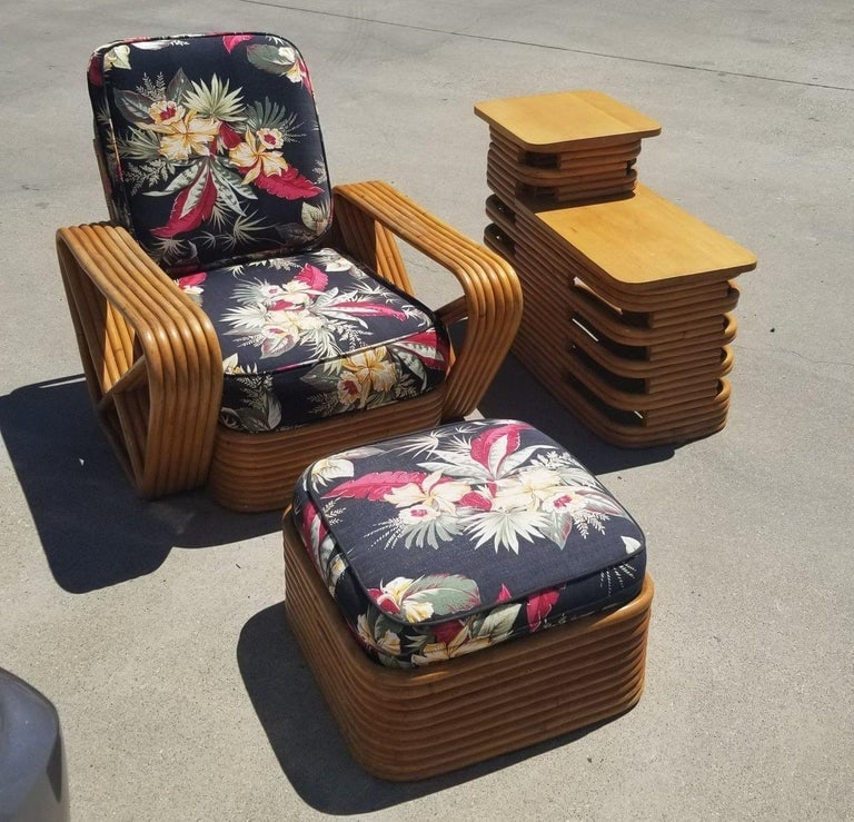 Restored Rattan 6 Strand Square Pretzel Lounge Chair Livingroom Set - 5