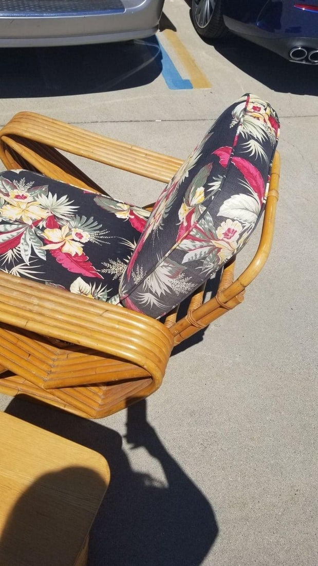 Restored Rattan 6 Strand Square Pretzel Lounge Chair Livingroom Set - 8
