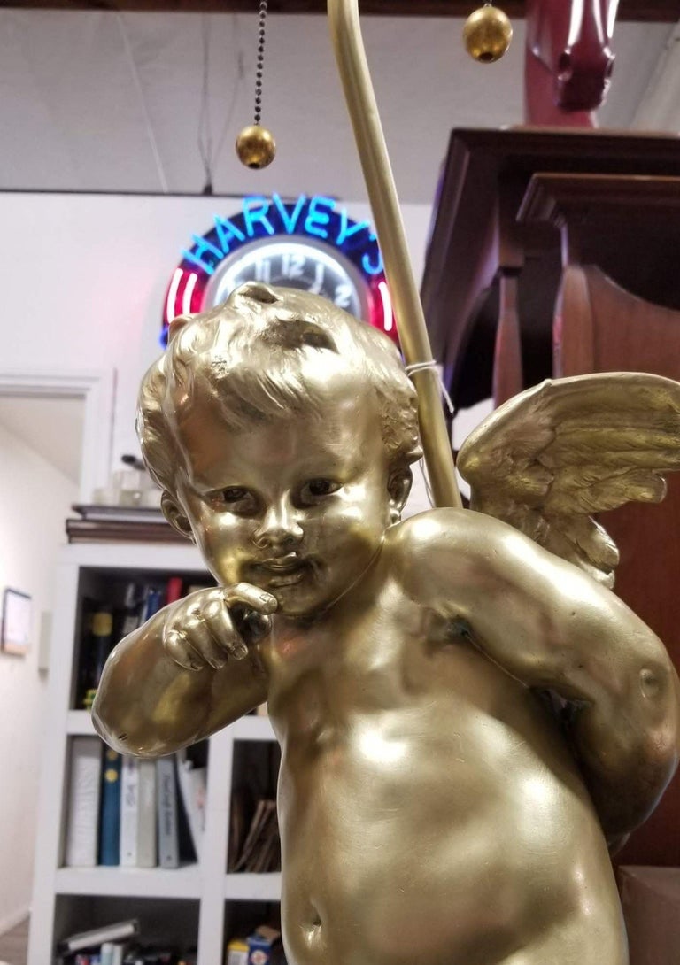 Restored Cherub Sculpture "Le Petit Malin" by Benoit Rougelet Converted Lamp - 9