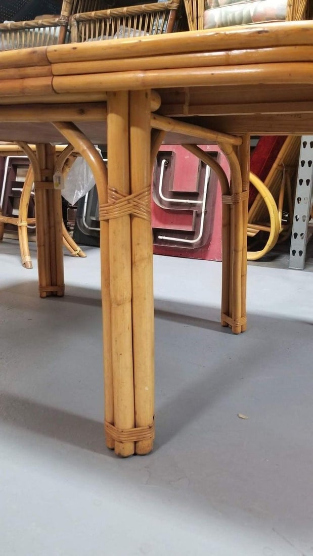 Restored 4-Strand Legs Rattan Dining Table w/ Formica Top - 5