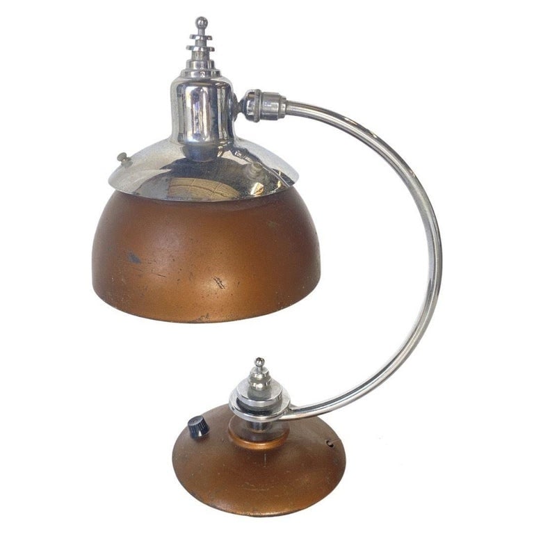 1930's Machine Age Chrome and Copper Desk Lamp - 3