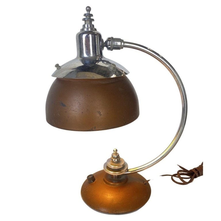 1930's Machine Age Chrome and Copper Desk Lamp - 4