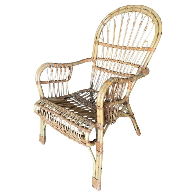 Restored Franco Albini Style Stick Reed Rattan Lounge Chair - 2