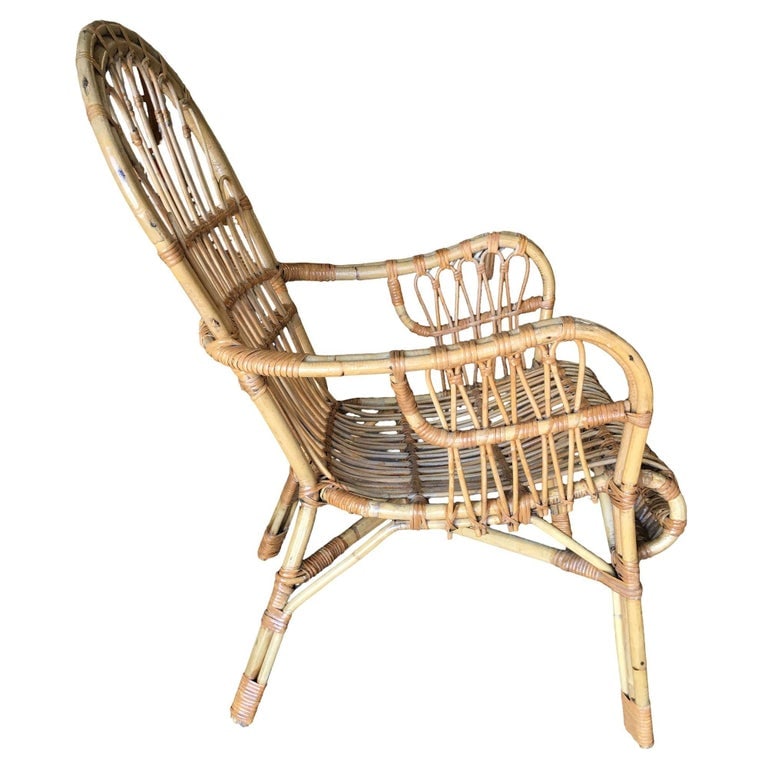 Restored Franco Albini Style Stick Reed Rattan Lounge Chair - 5