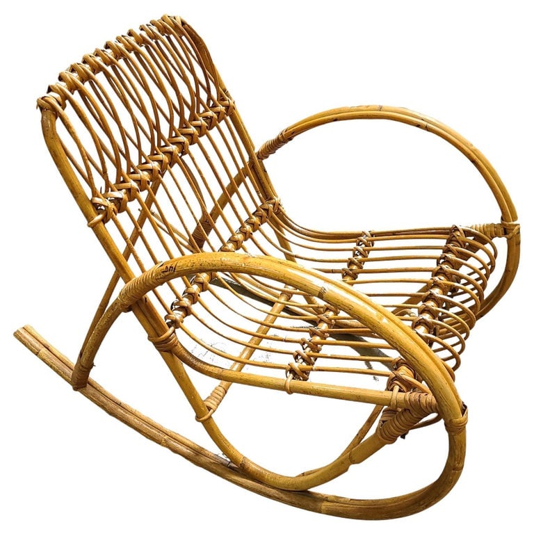 Restored Albini Style Child's Stick Reed Reed Rattan Rocking Chair - 2