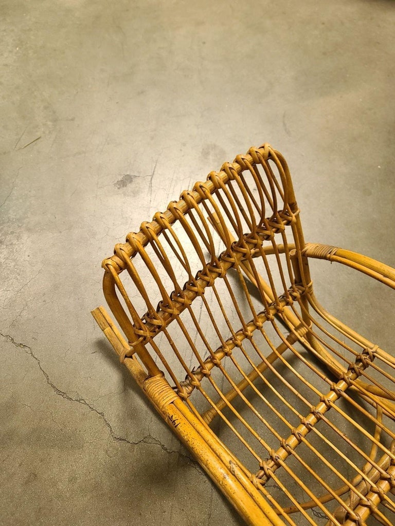Restored Albini Style Child's Stick Reed Reed Rattan Rocking Chair - 5