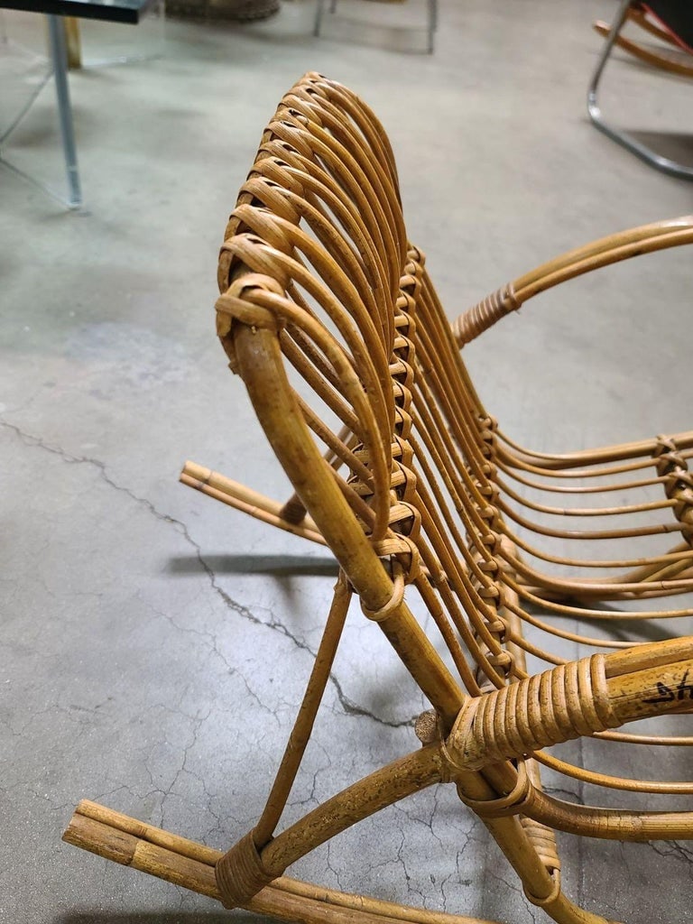 Restored Albini Style Child's Stick Reed Reed Rattan Rocking Chair - 6