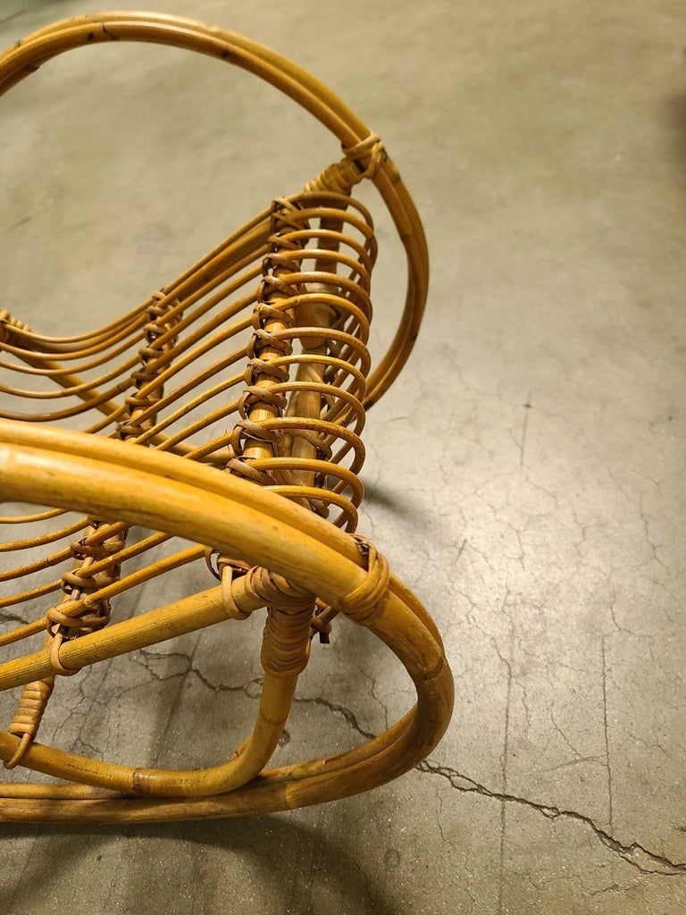 Restored Albini Style Child's Stick Reed Reed Rattan Rocking Chair - 7