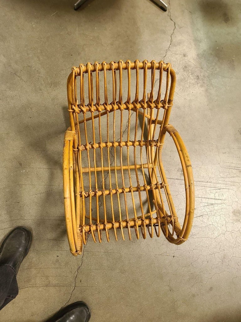 Restored Albini Style Child's Stick Reed Reed Rattan Rocking Chair - 8