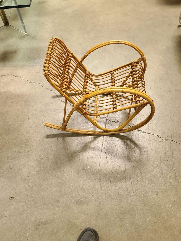 Restored Albini Style Child's Stick Reed Reed Rattan Rocking Chair - 9
