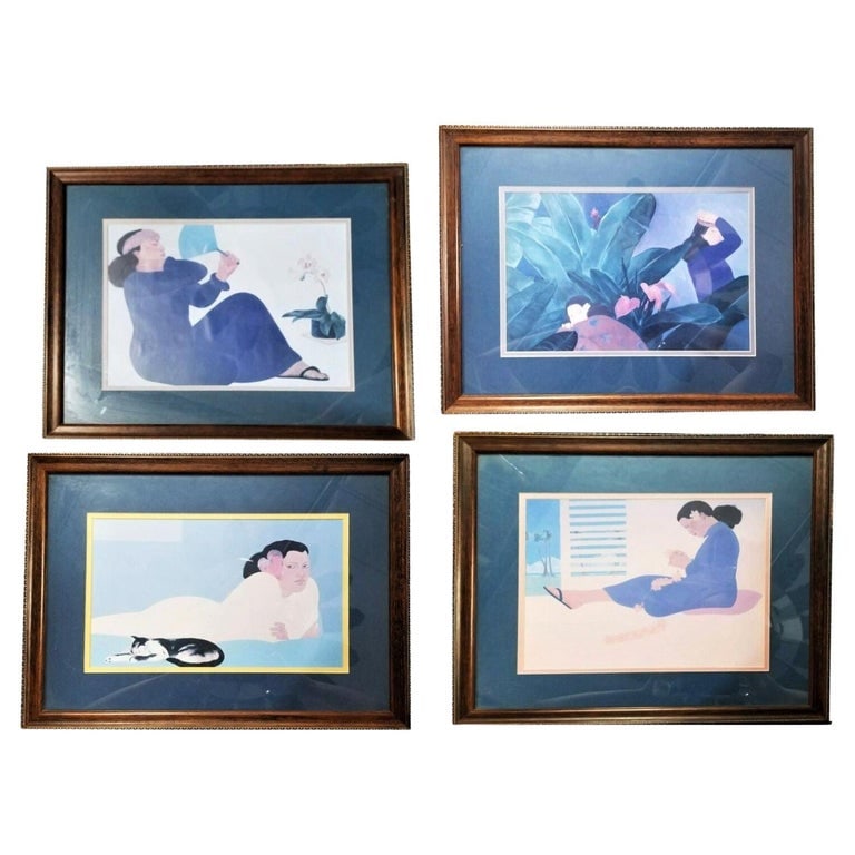 Set of 4 "Women of Hawaii" Serigraph Art Prints by Pegge Hopper - 2