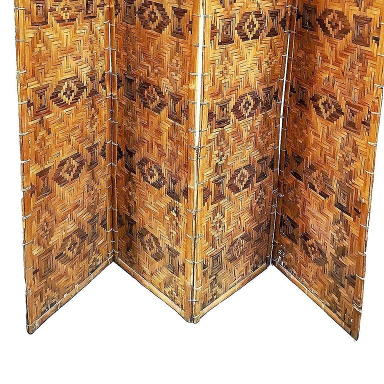 Restored Bamboo & Woven Wicker 4 Panel Folding Screen , 1920 - 6