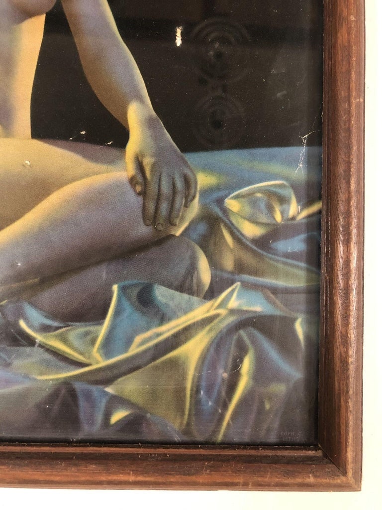 1942 WWII Pin-up Nude Female Lithograph by Signed C Moss in Wood Frame - 4
